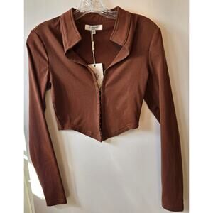 Simmi London Top Womens 6 Corset Tobacco Hook & Eye Cropped Long Sleeve Stretch